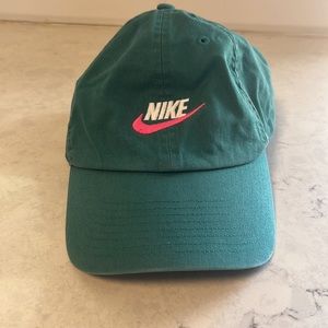 Nike Green Ball Cap with White Logo and Pink Checkmark